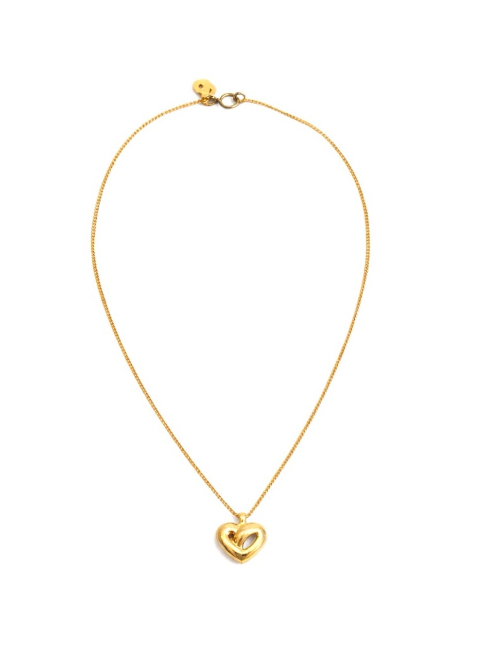 Christian Dior Vintage Gold Tone Puffy Heart Pendant Necklace